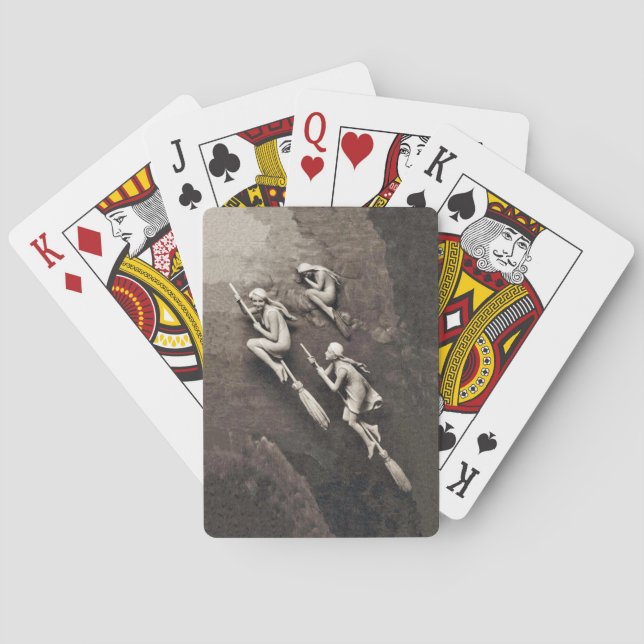 Baralho Vintage Três Bruxas Brancas Halloween Voando Vasso (Verso)