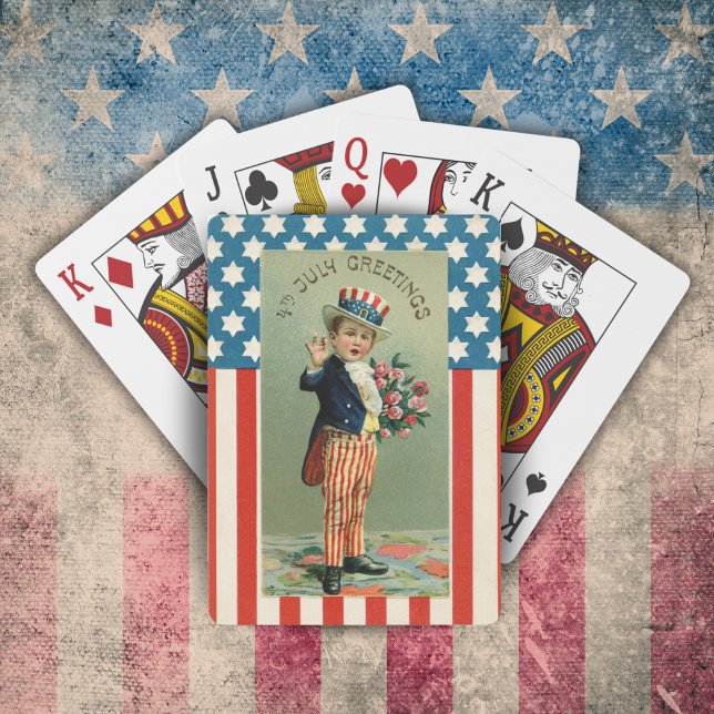 Baralho Vintage Young Tio Sam 4 de julho (Vintage Young Uncle Sam 4th of July Playing Cards)