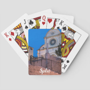 Baralho Visão noturna das escadas e da igreja em Split, Cr