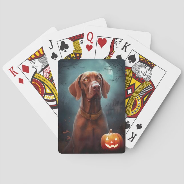 Baralho Vizsla de Halloween com Abóboras Assustador (Verso)