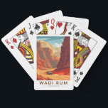 Baralho Wadi Rum Jordan Viagem Art Vintage<br><div class="desc">Wadi Rum retro vetor viagem design. Também conhecido como Vale da Lua,  Wadi Rum é uma paisagem desértica esticada no horizonte,  o terreno vermelho,  arenoso pontuado por fantásticas formações rochosas.</div>