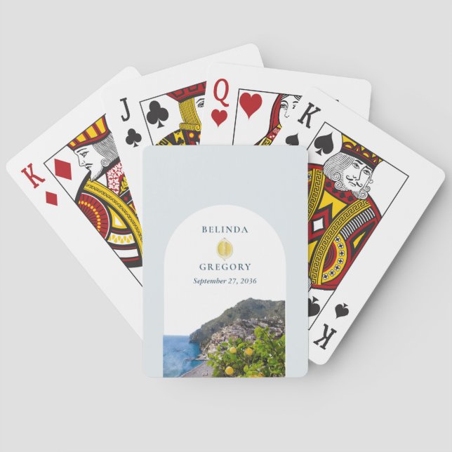 Baralho Watercolor Amalfi Coast Arch Italy Lemons Wedding (Verso)