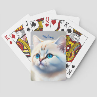 Baralho weiße Katze mit blauen Augen Wasserfarbenbild