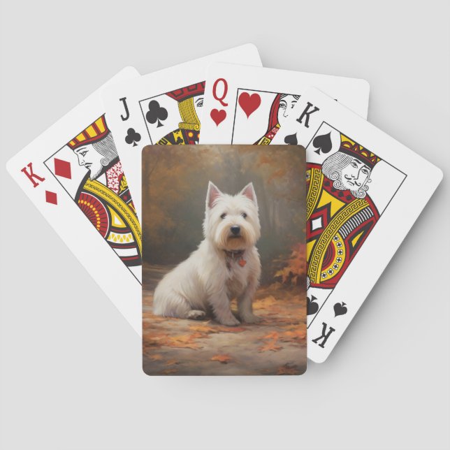 Baralho West Highland White Terrier no outono deixa cair (Verso)