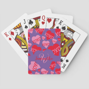 Baralho XOXO Pink Red Heart Pattern Monograma Roxo