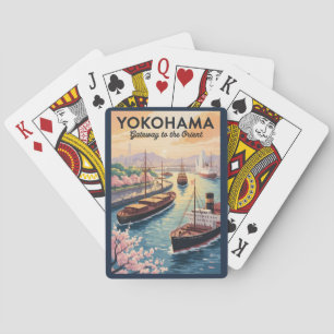 Baralho Yokohama Japão Ilustração Arte de Viagem Vintage