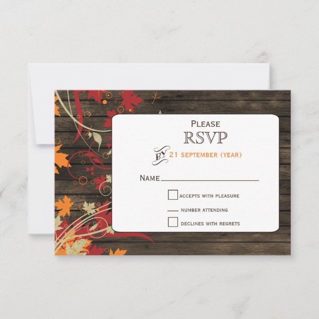 Barão Wood Rustic Fall Sai do Casamento Rsvp (Frente)