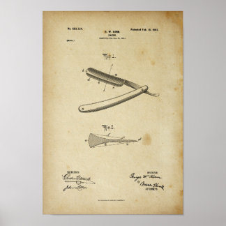 Barber Razor Patent Poster Trabalho de arte