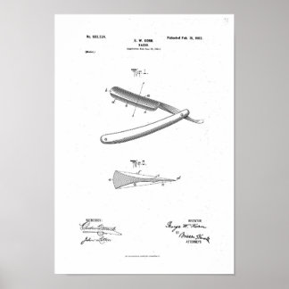 Barber Razor Patent Poster Trabalho de arte