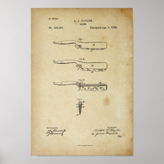 Barber Razor, Poster de Patente Antiquada, LooK An
