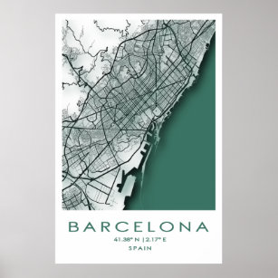 Barcelona Map Poster    Catalonia, Spain Espana