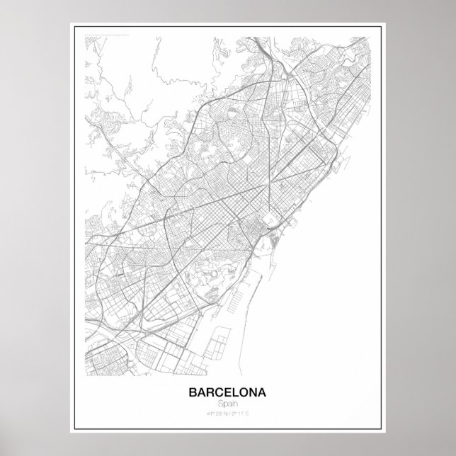Barcelona, Spain Minimalist Map Poster (Style 2) (Frente)