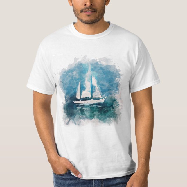 Barco de vela no t-shirt do clima de tempestade (Frente)