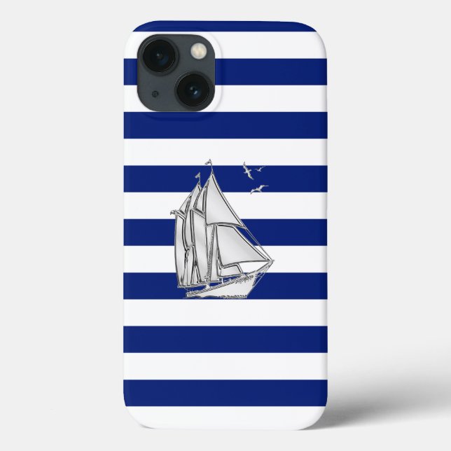 Barco de Velas Cromo Náutico em Stripes de Marinho (Verso)