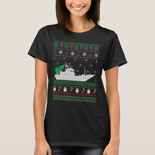 Barco Engraçado Suéter De Natal Feio Para O Pescad (Frente)