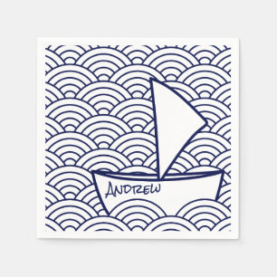 Barco no guardanapo de papel das ondas