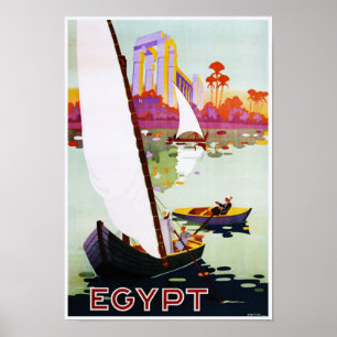 Barco no poster das viagens vintage de Nile Egipto