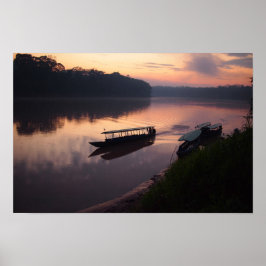 Barco no rio na poster da floresta amazônica