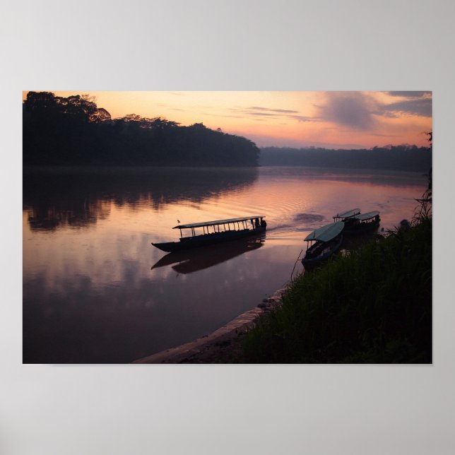 Barco no rio na poster da floresta amazônica (Frente)
