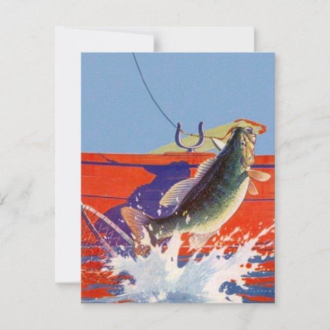 Barco vermelho do convite vazio ido pescar peixes (Frente)