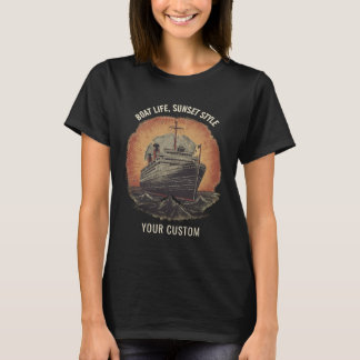 Barco Vintage na camiseta Sunset