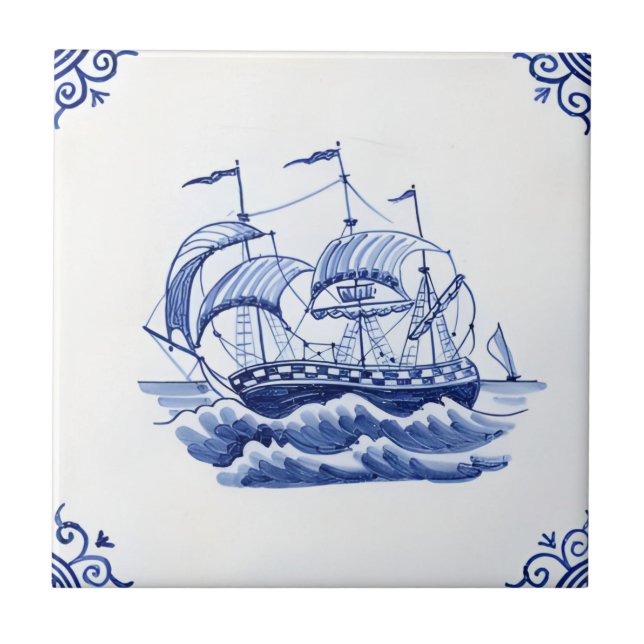 barcos de pesca de reproduções de azulejos de deri (Frente)