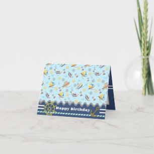 Barcos Diversão Azul. Cartão de Aniversário