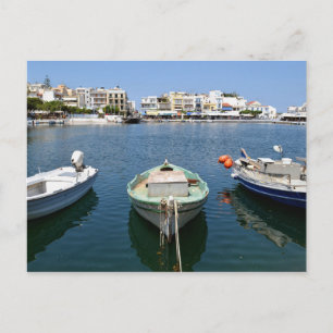 Barcos no Lago em Agios Nikolaos Cartão Postal