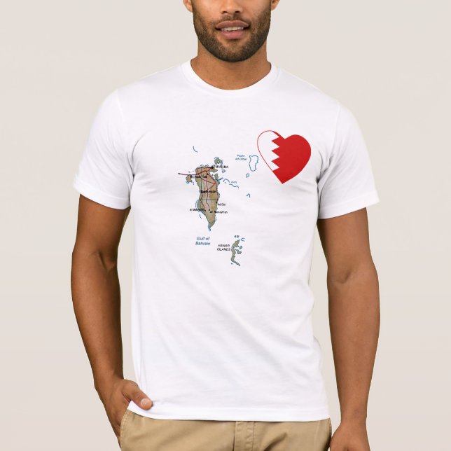 Barém Flag Heart and Map T-Shirt (Frente)