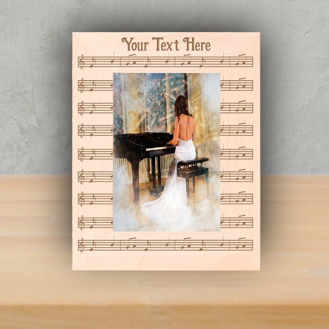 Bares de Música Notes Sheet Music para Músicos (Musician themed wood picture frame with etched sheet music bars of music notes.)