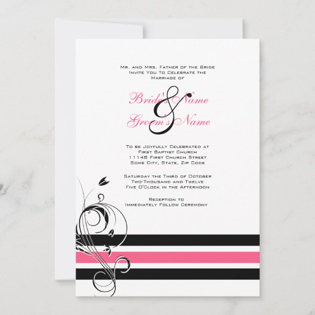 Bares Florais Rosa e Preto Convite para Casamento (Frente)