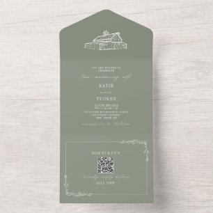 Barn Rustic Fazenda Weding Sage Green QR