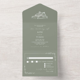 Barn Rustic Sage Green Wedding RSVP