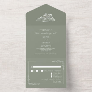 Barn Rustic Sage Green Wedding RSVP