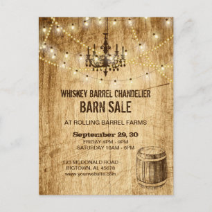 Barn Sale cartão poste w chandelier, whiskey barre