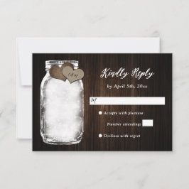 Barn Wood Mason Jar Lights Weding RSVP Card