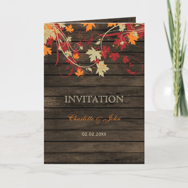 Barn Wood Rustic Fall Deixa Convites De Casamento (Frente)