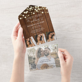 Barn Wood String Lights 4 Foto Código QR Casamento