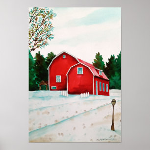 Barns Vermelhos na Neve - Impressão de Arte de Pai
