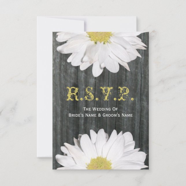 Barnwood e Daisy Wedding Small RSVP (Frente)