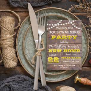 Barnwood ilumina o convite Dourado do Housewarming