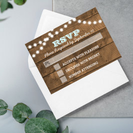 Barnwood Lights Aqua Weding RSVP Card