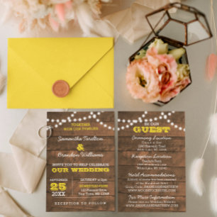 Barnwood Lights Dourado Convite Para Casamento