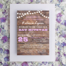 Barnwood Lights Lilac Bat Mitzvah Convite