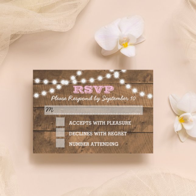 Barnwood Lights Pink Bat Mitzvah RSVP Card (Criador carregado)