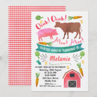 Barnyard da aguarela, convite do aniversário do
