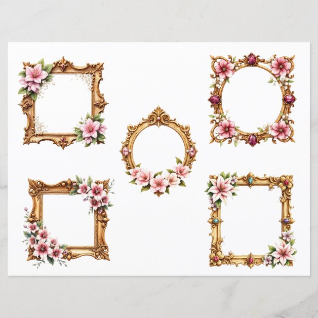 Baroque Floral Frame Scrapbook Paper Cutouts (Frente)