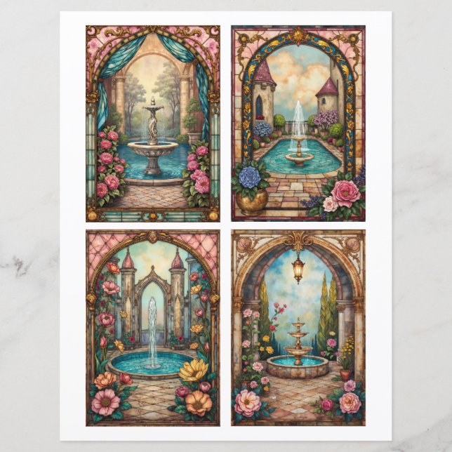 Baroque style water fountain scenes paper cards (Frente)