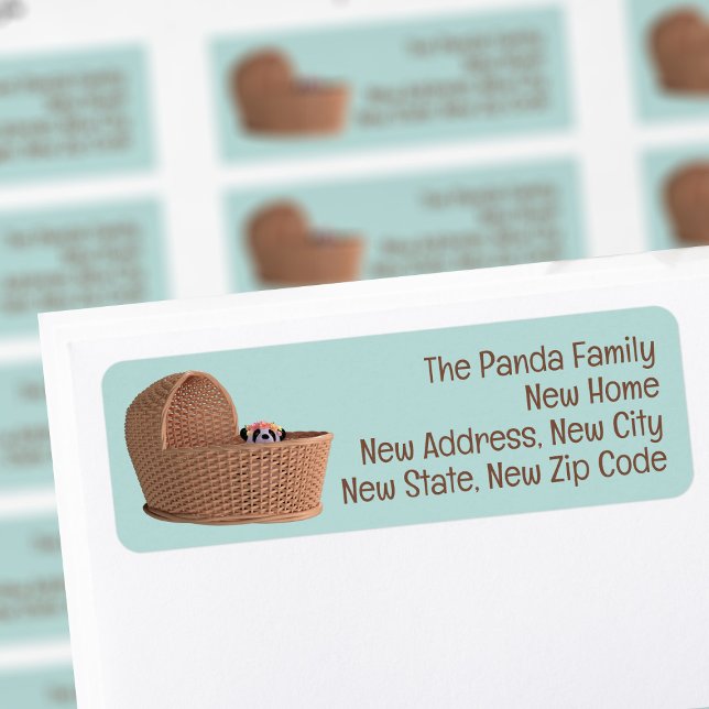 Barramento de Panda Bonito Novas Etiquetas de Ende (A cute panda has moved into a new baby basket. Add your new address details to these cute labels)