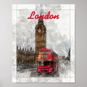 Barramento vermelho londrino e Big ben Poster